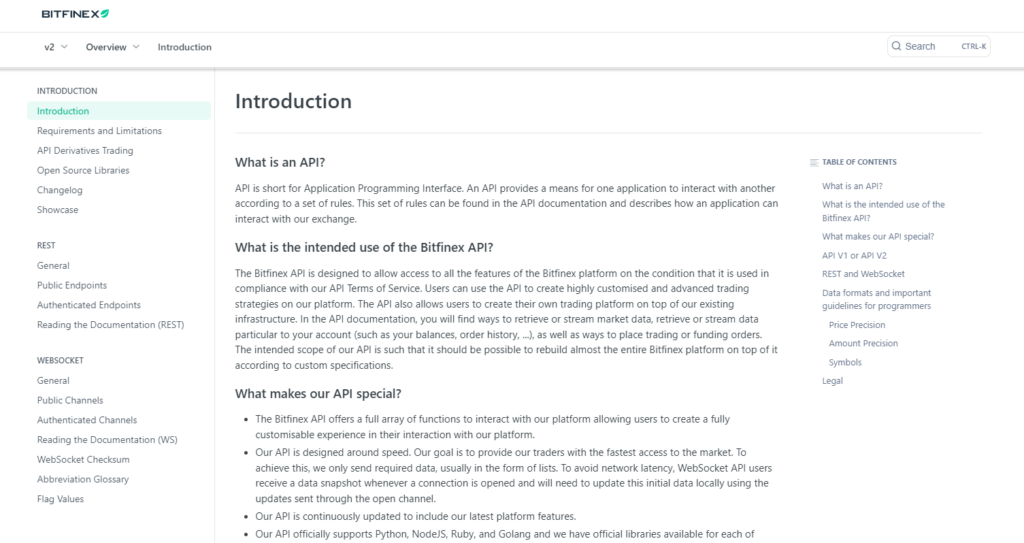 Bitfinex API documentation