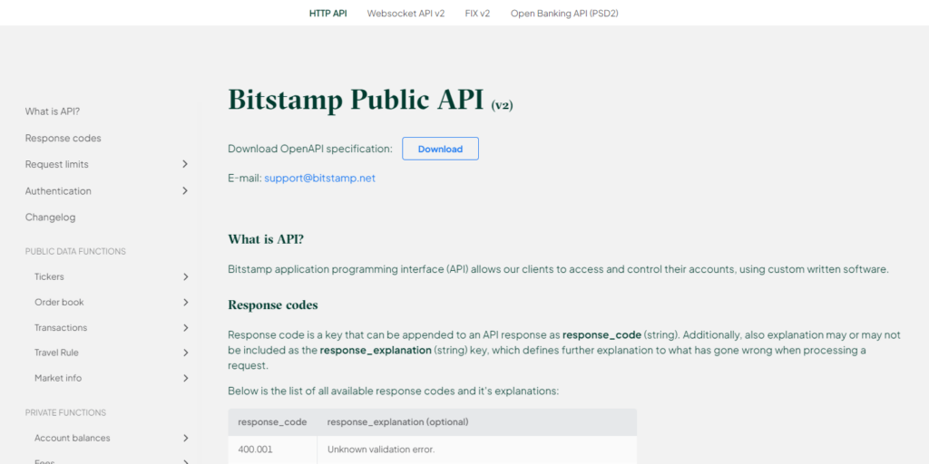 Bitstamp API documentation